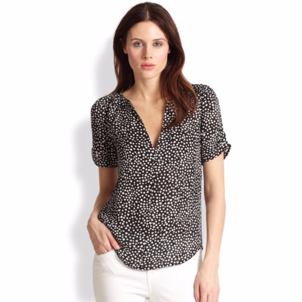 Joie Heart Printed Silk Blouse XS